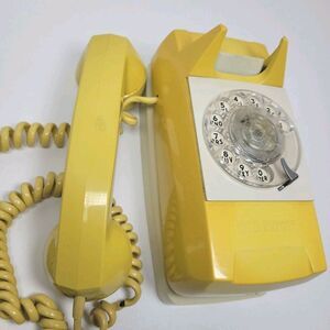 Vintage Yellow Rotary Wall Phone GTE Automatic Electric w/Wall Plate MCM
